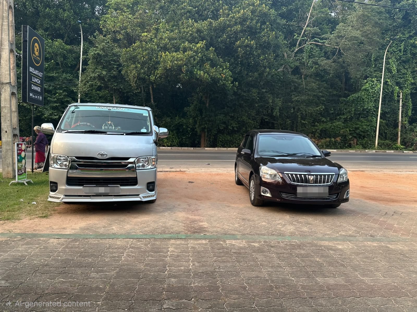 Silver Toyota van and dark sedan available for transport
